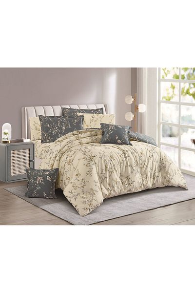 Levore Livory 8-Piece Comforter Set 100% Cotton Soft Floral Reversible Double Duvet System Heavy Fill Evelyne-038