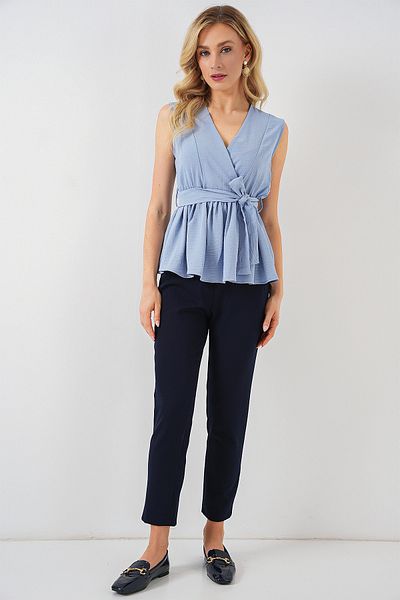 Bigdart Women's Double Breasted Collar Sleeveless Blouse 966 - Blue