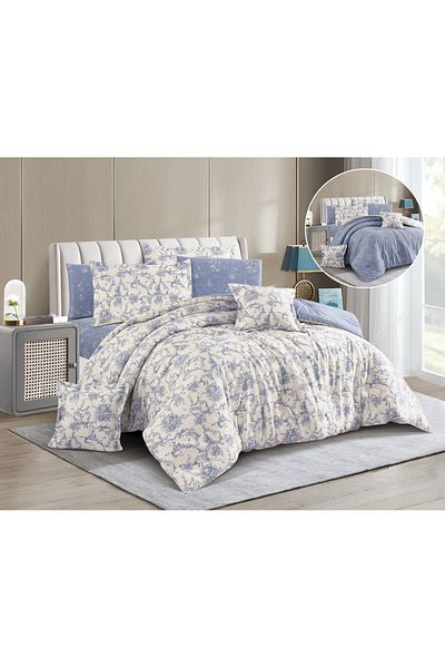 Levore Livory 8-Piece Comforter Set 100% Cotton Soft Floral Reversible Double Duvet System Heavy Fill Evelyne-044