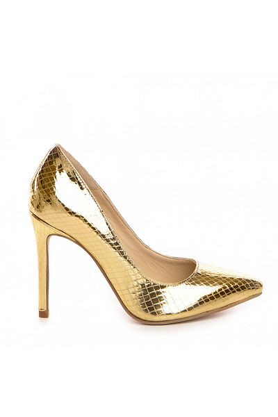 Vanilla Days Pantofi Stiletto cu toc Corina imprimeu sarpe oglinda, aurii