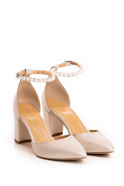 Vanilla Days Stiletto shoes Florence ivory with thick heel, Pearls
