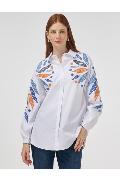 Kayra Embroidery Detailed Cotton Shirt Tunic