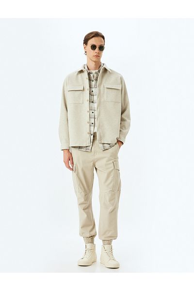Koton Cotton Gabardine Pocket Detailed Buttoned Elastic Waist Jogger Trousers