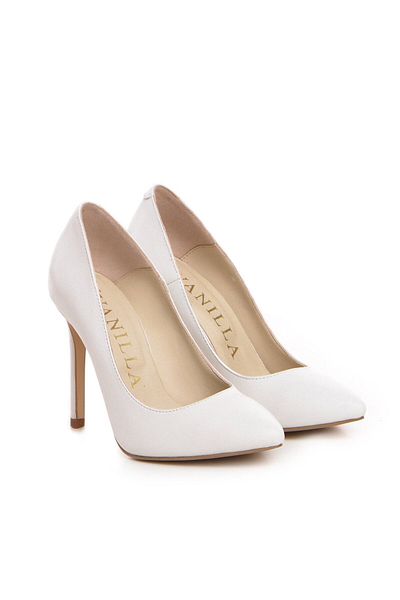 Vanilla Days Corina thin heel stiletto shoes, natural leather, white