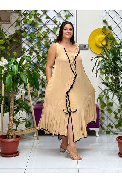 Punta Otantik Vl7051 Spanish Voile Dress Camel