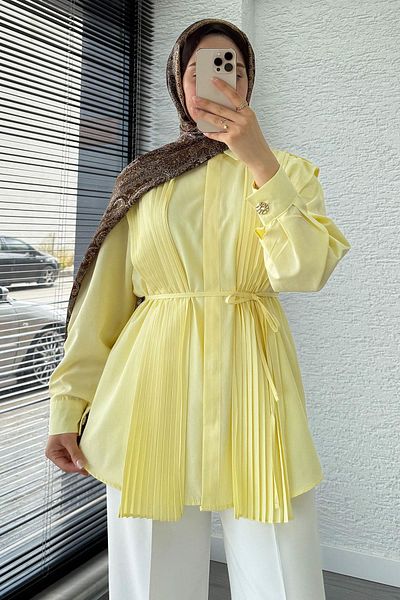 MELEK ARAZ Pleated Design Poplin Tunic - Yellow