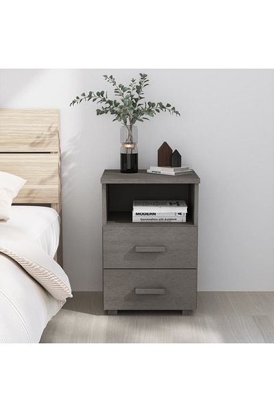 vidaxl Bedside Cabinet HAMAR Light Grey 40x35x62 cm Solid Wood Pine