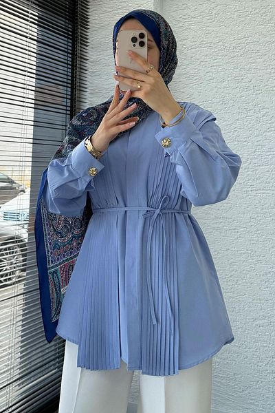 MELEK ARAZ Pleated Design Poplin Tunic - Blue