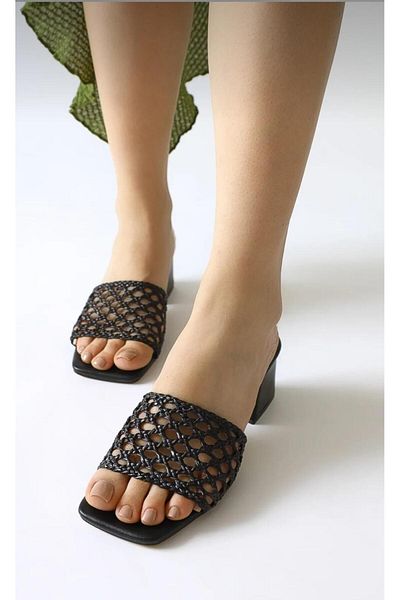 Elf Shoes & Bags Elf Shoes Knitted Detailed Thick Heeled Women's Slippers