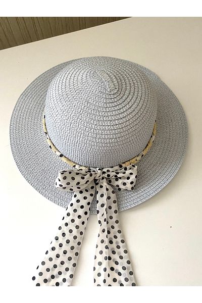 Petek Collection Straw Children's Beach Hat with Ribbon Bow (3-9 Years) Ice Blue
