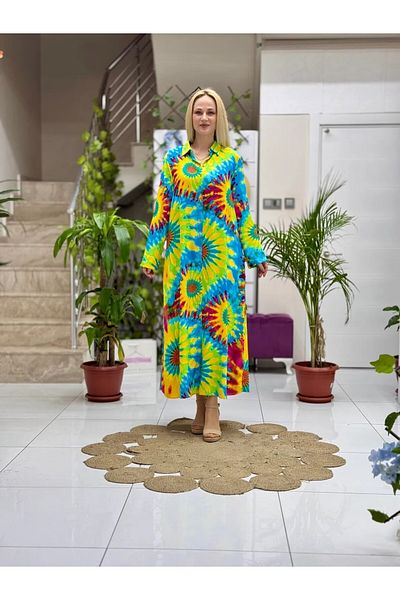 Punta Otantik Sln31114 Cotton Viscose Buttoned Long Selin Dress