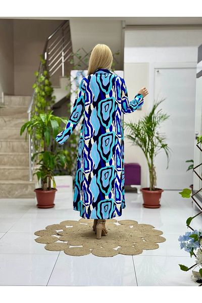 Punta Otantik Sln31109 Cotton Viscose Buttoned Long Selin Dress