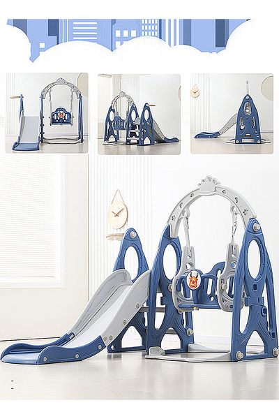 Ma Baby 4 in 1 Kids Slide and Swing Set, Indoor/Outdoor Playground for Kids Baby with Basketball Hoop Blue