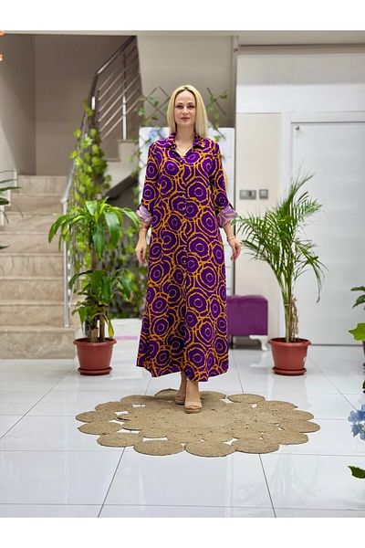 Punta Otantik Sln31113 Cotton Viscose Buttoned Long Selin Dress