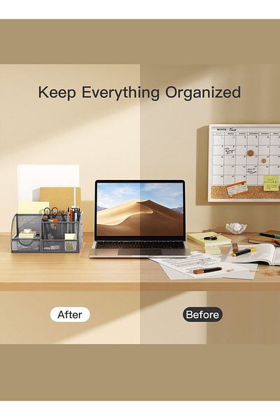 KidLe Mesh Desk Organizer Multifunctional Desktop Office Supplies Holder with 6 Compartments kdl0614-S