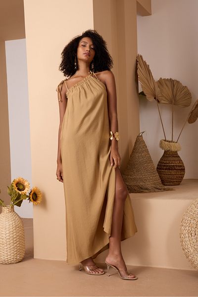Su Moda γυναικείο φόρεμα μακριά τιράντες με σχισμές στο πλάι