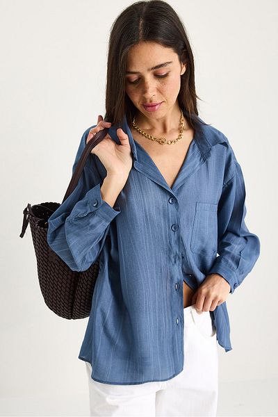Bianco Lucci Women's Single Pocket Detailed Oversize Shirt 470 60283182