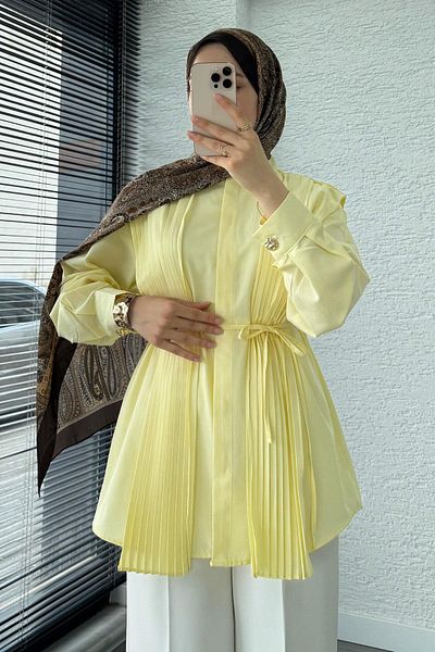 MELEK ARAZ Pleated Design Poplin Tunic - Yellow