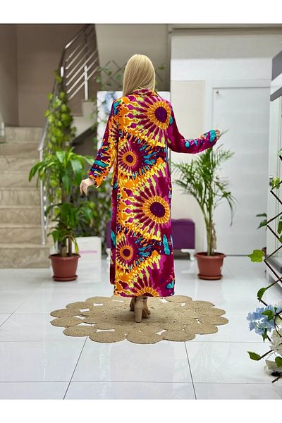 Punta Otantik Sln31106 Cotton Viscose Buttoned Long Selin Dress