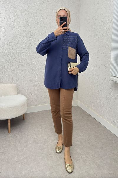 Salih Çelebi Colorful Pocket Shirt 2236 - Dark Blue