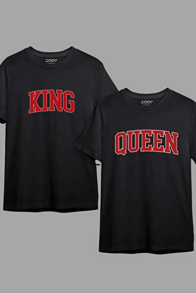donamod Set de 2 tricouri negru supradimensionate, cu imprimeu King Queen