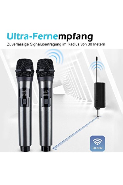 GÜMRÜK BEY Şarj Edilebilir Alıcılı Kablosuz Mikrofon 2li Seti Karaoke Düğün Parti Konferans Vokaller İçin Uygun