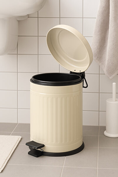 Hanedan HOME 12 Litre Pedallı Vintage Çöp Kovası Krem Renk - Banyo, Ofis ve M...