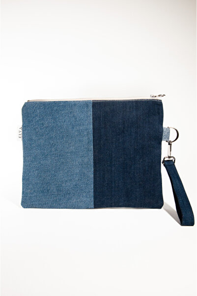 Elva Kadın V Desenli Kot Çanta | Şık Patchwork Tasarımıyla El ve Bilekte Taşınabilir Clutch Model - Elva