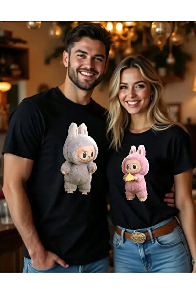 donamod Cartoon Couples Printed Couple T-Shirt for Couples of 2