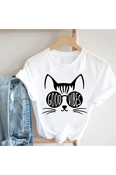 donamod Γυναικείο μπλουζάκι με γλυκό κατοικίδιο γάτα