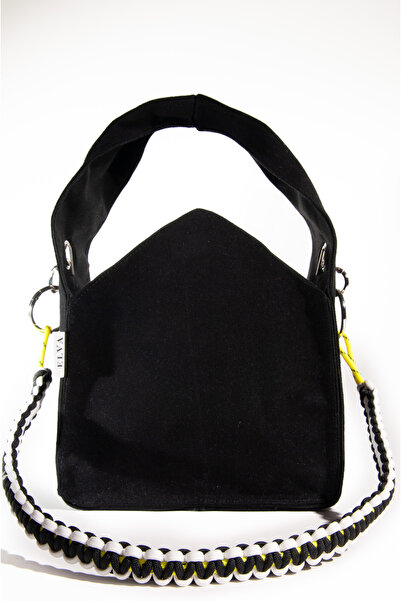 Elva Kadın Siyah Kot Çanta | Geometrik Tasarım, Örgü Askılı, Günlük ve Şık Ku...