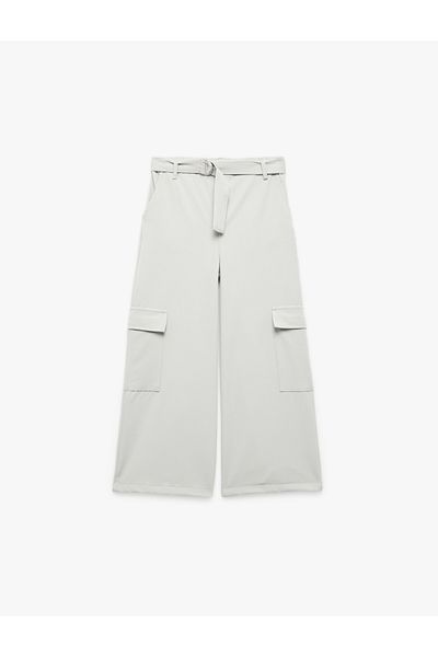 Koton Wide Leg Cargo Pants with Belt Detail and Covered Pockets