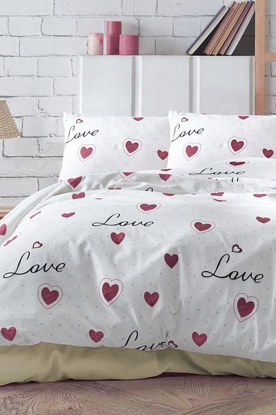 GARDEN ROOM Set cuvertură de pilota dublă cu cearșaf elastic Heart