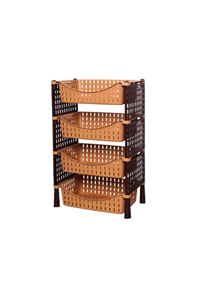 rexa منظم بلاستيكي بأربعة رفوف / رف خضراوات بني