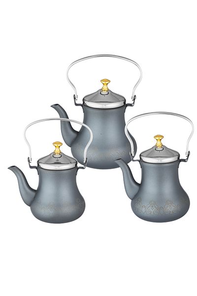Dania 3-piece gray and silver plated metal teapot set
