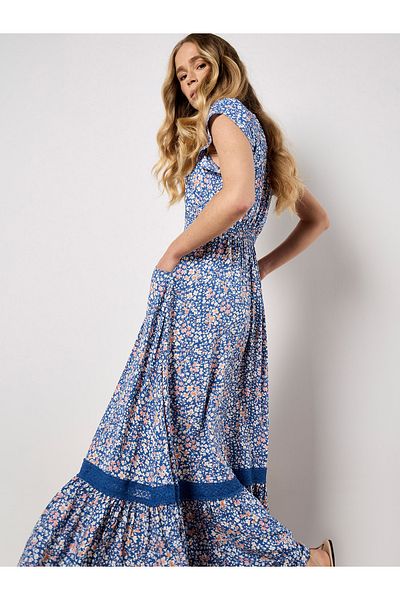 Apricot Florales Maxikleid mit Spitzeneinsatz