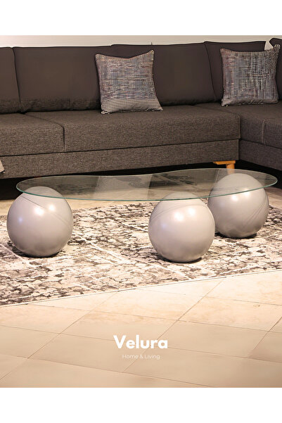 Velura Home & Living Modern Orta Sehpa & Küre Sehpa & Top Sehpa & Şeffaf Fasu...