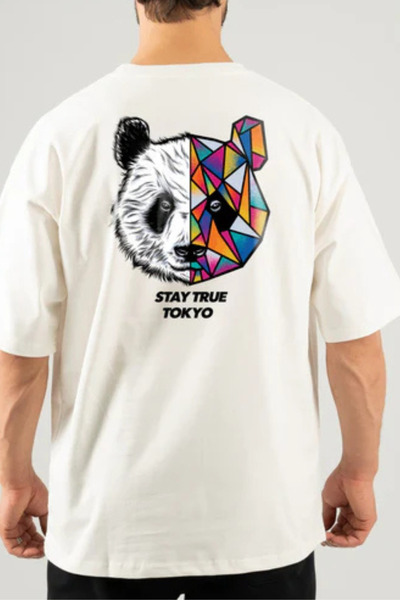 donamod تي شيرت كبير الحجم مطبوع عليه Panda Stay True Tokyo