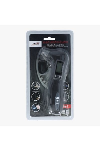 AUTOSMART Digi-Tire 5-in-1 Car Tire Gauge with Digital LCD Display Black