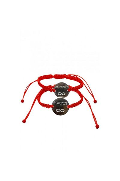dalimag Set of 2 red braided bracelets for couples personalized with date and infinity