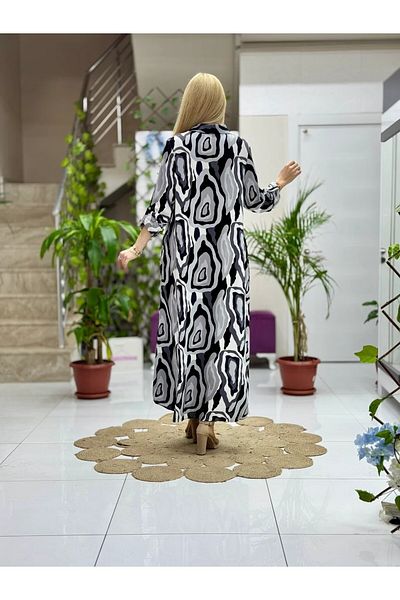 Punta Otantik Sln31107 Cotton Viscose Floor-Length Buttoned Long Selin Dress