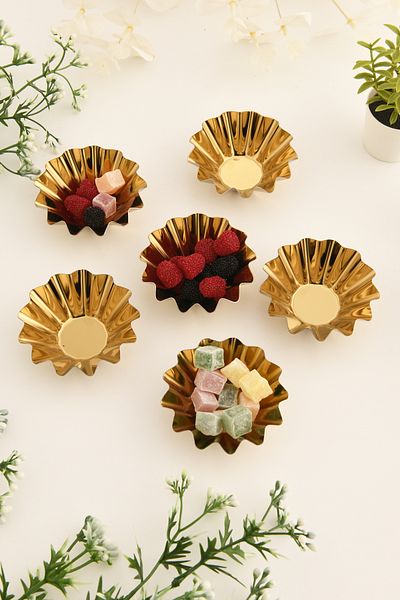 AKSESUAR EVRENİ Piet's Gold Set of 6 Sugar Bowl Turkish Delight Bowl Snack Bowl Coffee Side Presentation Bowl Decorative Serrated Bowl