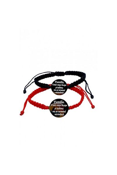 dalimag Set de 2 bratari impletite negru si rosu personalizate cu text pentru familie