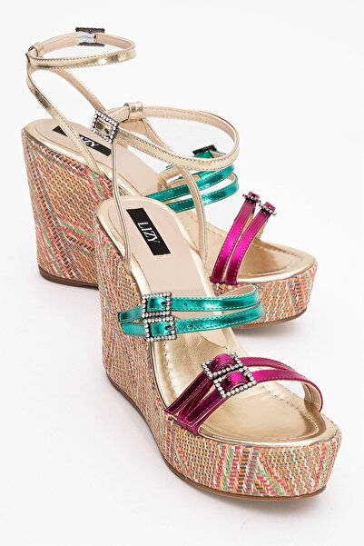 Lizy Shoes Multi - Hasır Örgü Yüksek Dolgu Topuk Kadın Sandalet