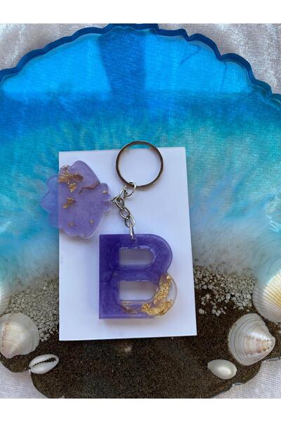 Yopoksi Desing سلسلة مفاتيح بتصميم خاص مطلية بالذهب الإيبوكسي حرف B
