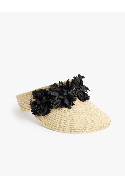 Koton Straw Visor Hat with Flower Detail