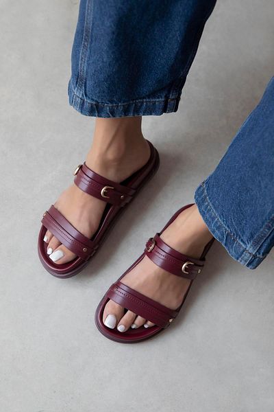 STRASWANS Cistra Women's Daily Comfort Leather Slippers Claret Red