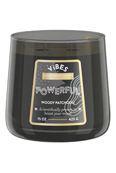 Candle-Lite شمعة عطرية قوية برائحة الباتشولي الخشبية من Essential Elements Vibes، مزودة بفتيلتين، 15 أونصة