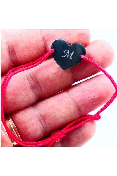 dalimag Adjustable bracelet, red string, with silver heart, engraved with your letter