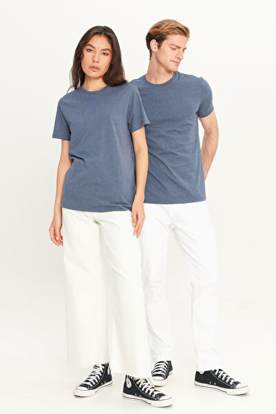 AC&Co / Altınyıldız Classics Ανδρικό μπλουζάκι Indigo Melange Slim Fit Crew Neck Basic - Βαμβακερό